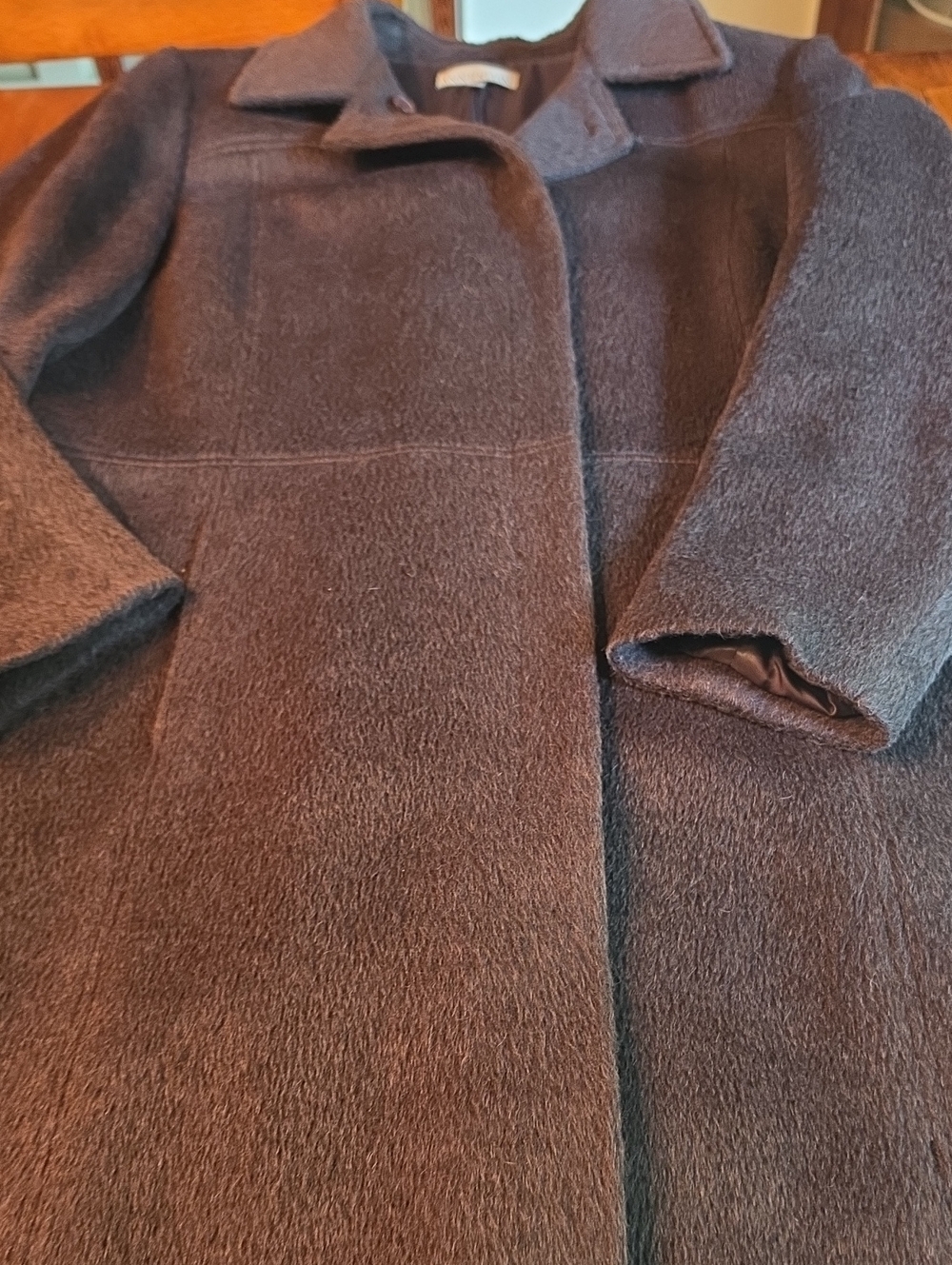 Anne Klein Vintage Alpaca Wool  Coat In Deep Brown Aubergine Womens Sixe 16 EUC - Picture 8 of 9